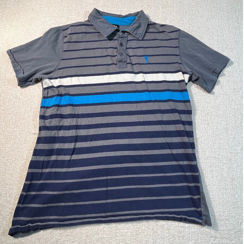 RS by Ryan Sheckler Men’s Large Gray Black Striped 3-Button Short Sleeve Polo
